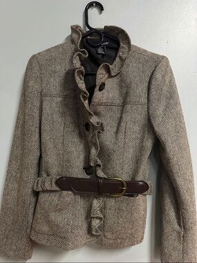 Willie Smith Ruffled Herringbone Jacket with Brown Belt